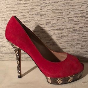 Red faux suede DKNY heels